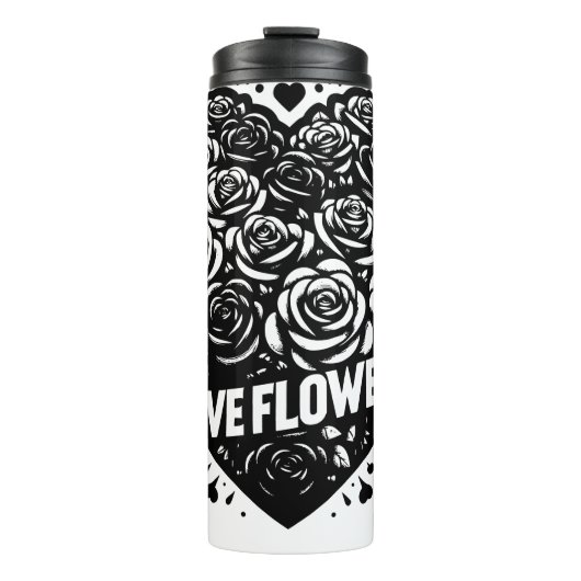 Bouteilles Isothermes Fleur d'amour noir et blanc (Devant)