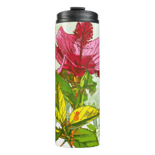 Bouteilles Isothermes Fleur de ketmie - peinture d'aquarelle