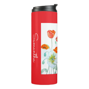Bouteilles Isothermes Fleur de pavot orange rouge nom de femme aquarelle