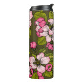 Bouteilles Isothermes Fleur de pomme sur vert foncé (Tourné sur la gauche)