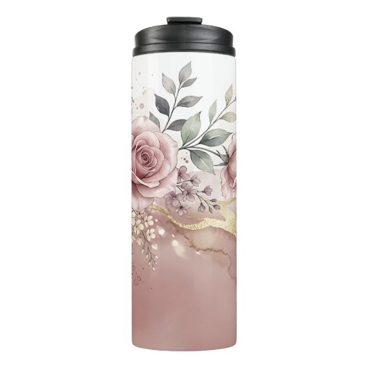 Bouteilles Isothermes Fleur de rose doré rosé (Devant)