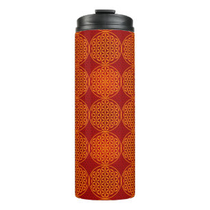 Bouteilles Isothermes Fleur de vie - motif de timbre - orange rouge