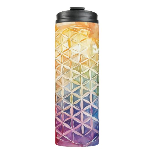 Bouteilles Isothermes Fleur de vie - Peinture aquarelle (Devant)