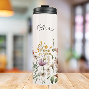 Bouteilles Isothermes Fleur Florale Jolie Wildflower Aquarelle Monogramm