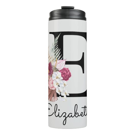 Bouteilles Isothermes Fleur moderne rose initiale E (Devant)