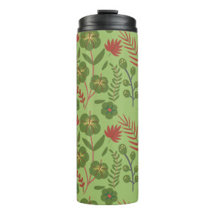 Bouteilles Isothermes Fleur motif, branche, feuille fleurie verte sans s
