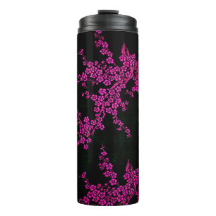 Bouteilles Isothermes Fleur orientale de cerisier fleuri rose noir