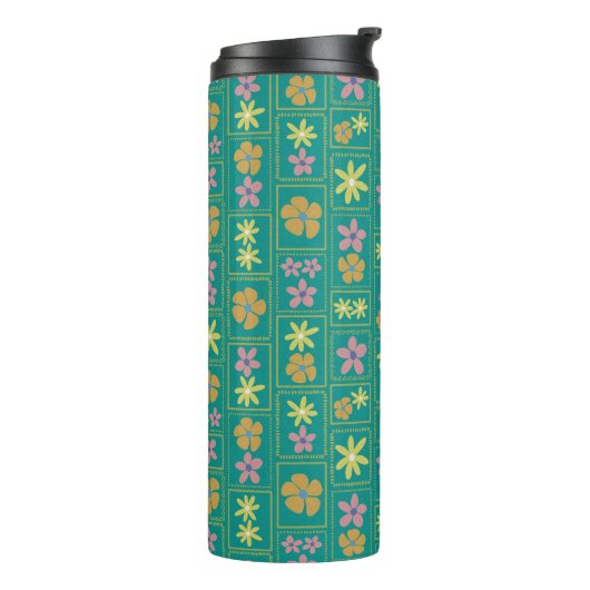 Bouteilles Isothermes Fleur patchwork sarcelle rétro (Tourné sur la gauche)