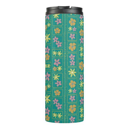 Bouteilles Isothermes Fleur patchwork sarcelle rétro (Dos)