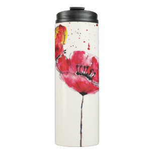 Bouteilles Isothermes Fleur peinte stylisée de pavot d'aquarelle