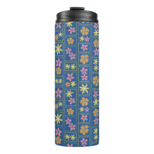 Bouteilles Isothermes Fleur retro en patchwork bleu