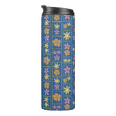 Bouteilles Isothermes Fleur retro en patchwork bleu (Tourné sur la droite)