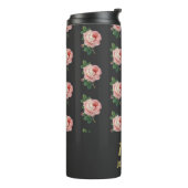 Bouteilles Isothermes Fleur rose nom personnalisé gris (Tourné sur la gauche)