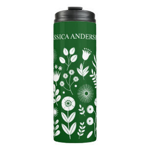 Bouteilles Isothermes Fleur sauvage Boho vert et blanc
