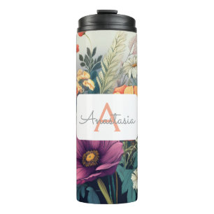 Bouteilles Isothermes Fleur sauvage personnalisé avec nom et monogramme