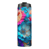 Bouteilles Isothermes Fleurs 3D orange et bleu (Devant)