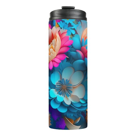 Bouteilles Isothermes Fleurs 3D orange et bleu (Devant)