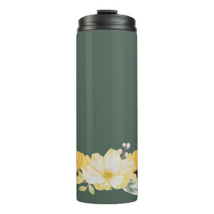 Bouteilles Isothermes Fleurs aquarelles modernes et fond vert