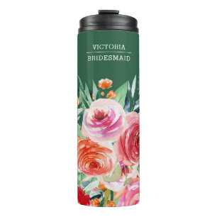 Bouteilles Isothermes Fleurs aquarelles vertes personnalisées pour demoi