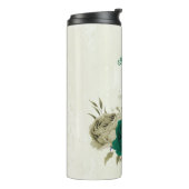 Bouteilles Isothermes fleurs beige vert émeraude mariage (Tourné sur la gauche)