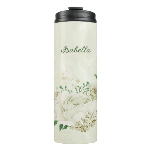 Bouteilles Isothermes fleurs blanches ivoire mariage (Devant)