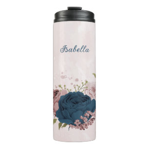 Bouteilles Isothermes fleurs bleue marine rose mariage 