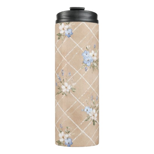 Bouteilles Isothermes Fleurs Bleues Blanches Beige (Devant)
