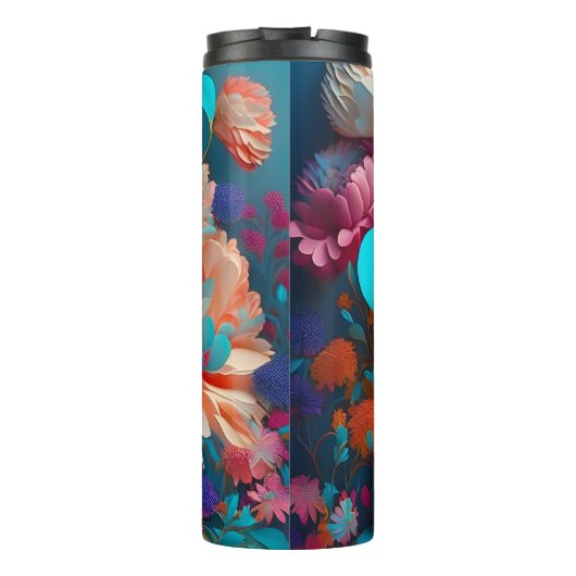 Bouteilles Isothermes Fleurs bleues et orange 3D (Dos)