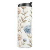 Bouteilles Isothermes Fleurs Bleues Marron Crème Monogramme Initial Nom (Tourné sur la gauche)