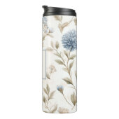 Bouteilles Isothermes Fleurs Bleues Marron Crème Monogramme Initial Nom (Tourné sur la droite)
