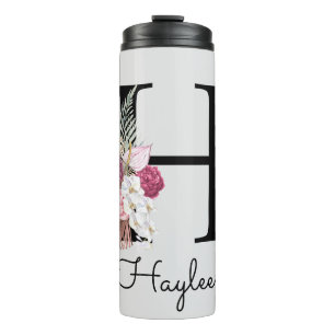 Bouteilles Isothermes Fleurs Bohème Rose Monogramme H Initiale
