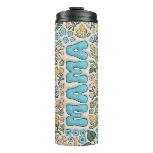 Bouteilles Isothermes Fleurs Boho bleu vert 3D Effet Mama (Devant)