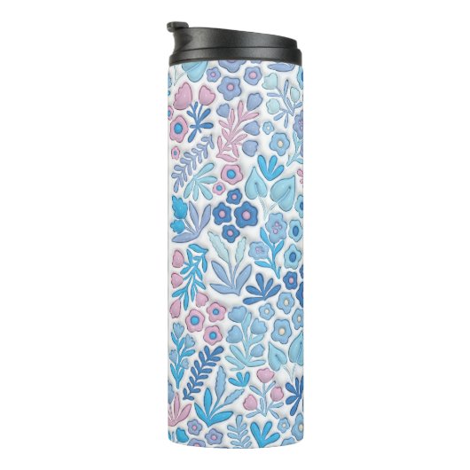 Bouteilles Isothermes Fleurs Boho Bleues 3D Mama gonflée (Tourné sur la droite)