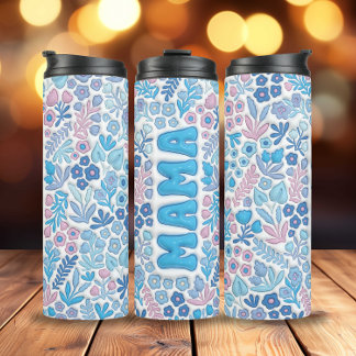 Bouteilles Isothermes Fleurs Boho Bleues 3D Mama gonflée
