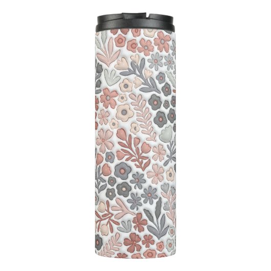 Bouteilles Isothermes Fleurs Boho Gris Rose Effet 3D Mama (Dos)