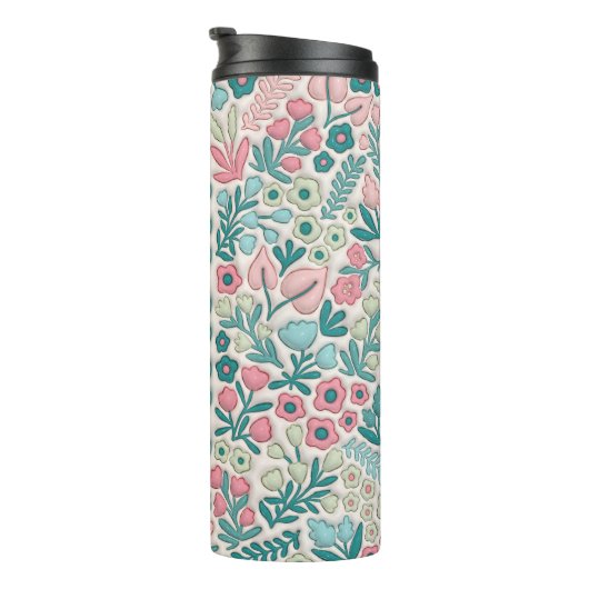 Bouteilles Isothermes Fleurs Boho rose turquoise 3D Mama gonflée (Tourné sur la droite)