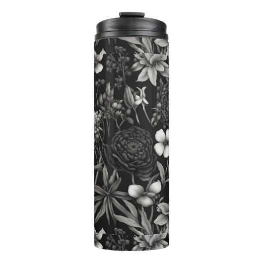 Bouteilles Isothermes Fleurs botaniques noires et blanches (Devant)