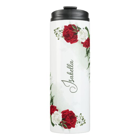 Bouteilles Isothermes Fleurs botaniques rouges et blanches verdure (Devant)