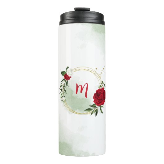 Bouteilles Isothermes Fleurs botaniques rouges et blanches verdure (Devant)