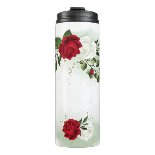 Bouteilles Isothermes Fleurs botaniques rouges et blanches verdure
