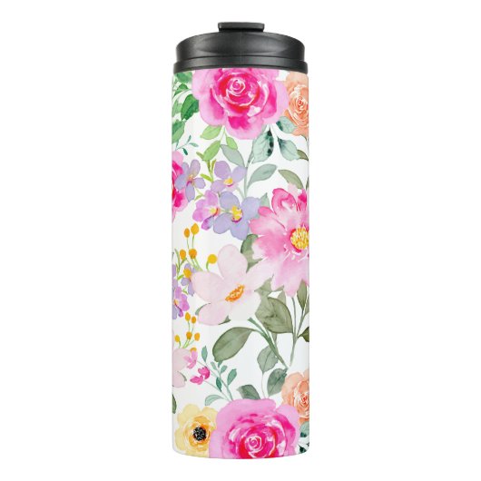 Bouteilles Isothermes Fleurs Colorées Rose Chaud (Devant)
