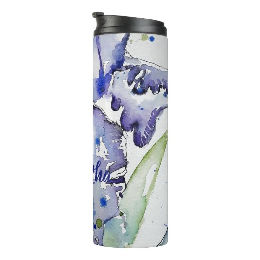 Bouteilles Isothermes Fleurs d'aquarelle fleuries d'art de l'Iris bleu (Tourné sur la droite)