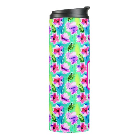 Bouteilles Isothermes Fleurs d'aquarelle monogrammes (Tourné sur la gauche)