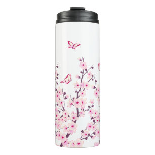 Bouteilles Isothermes Fleurs de cerisier papillons rose blanc
