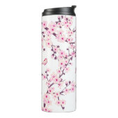 Bouteilles Isothermes Fleurs de cerisier rose blanc Nom Monogramme  (Tourné sur la gauche)