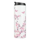 Bouteilles Isothermes Fleurs de cerisier rose blanc Nom Monogramme  (Tourné sur la droite)