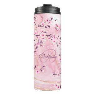 Bouteilles Isothermes Fleurs de cerisier rose Marbre Monogramme