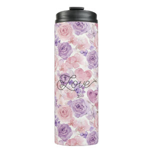 Bouteilles Isothermes Fleurs de cœurs de teint rose violet