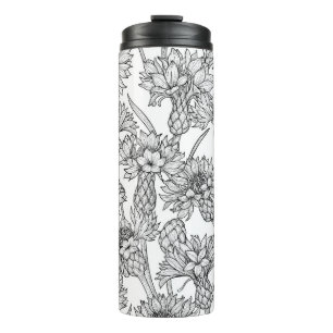 Bouteilles Isothermes Fleurs de Cornflowers, fleurs sauvages en noir et