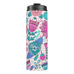Bouteilles Isothermes Fleurs de gribouillis botaniques, texture transpar